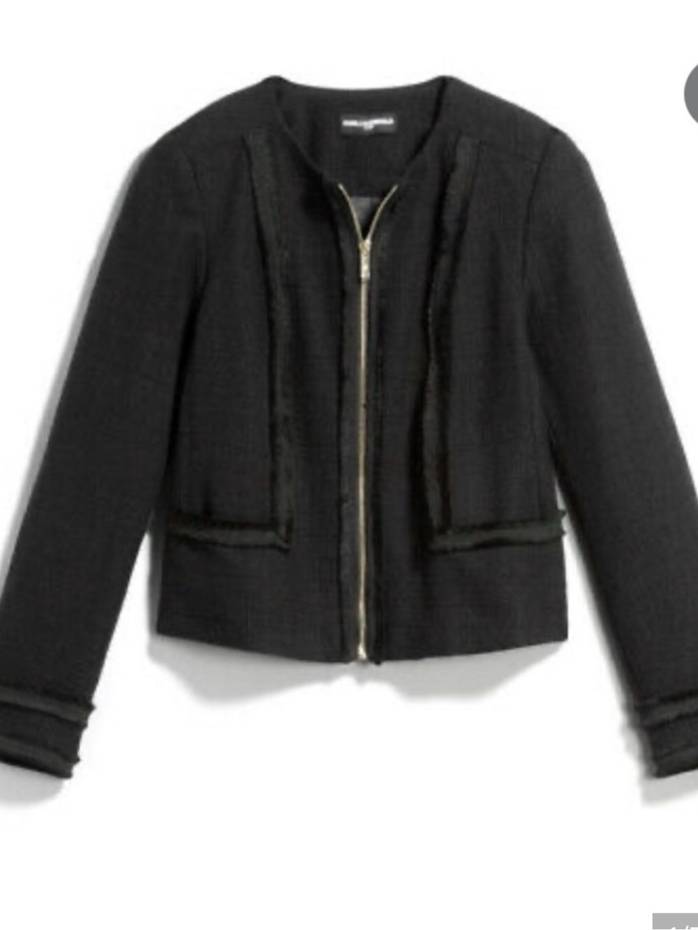Karl Lagerfeld Paris Black Textured Tweed Zip-Front Cropped Jacket size 10